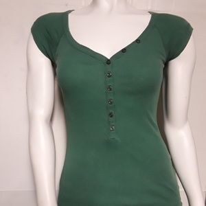 1775 Women's Short Sleeve V-Neck Green Shirt Top